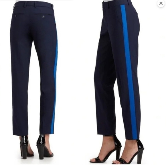 NWT Vince Wool Crepe Tuxedo Pants - Navy Blue with Vibrant Blue Stripe - Size 2 - Picture 1 of 12